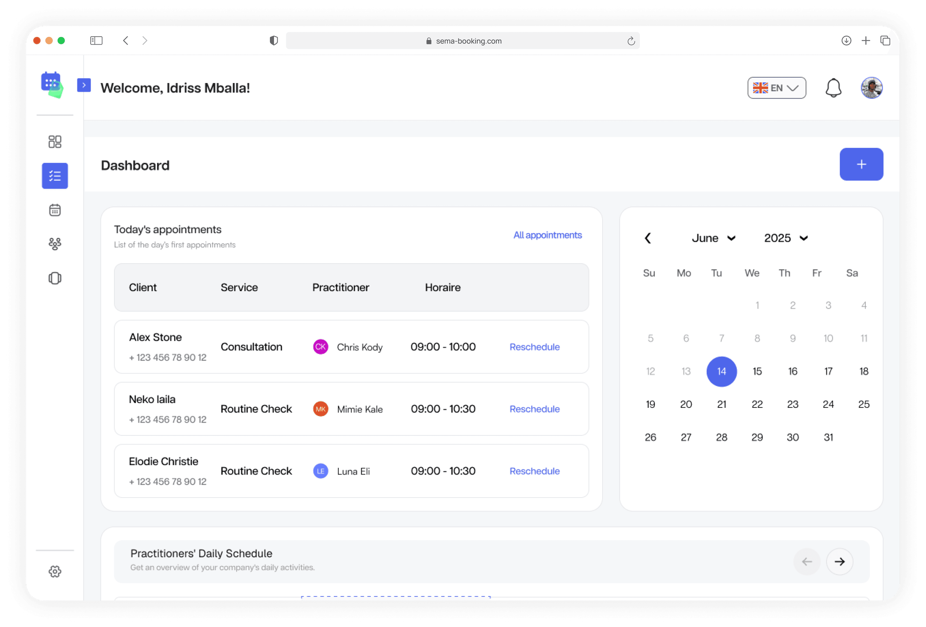 Sema Booking Interface